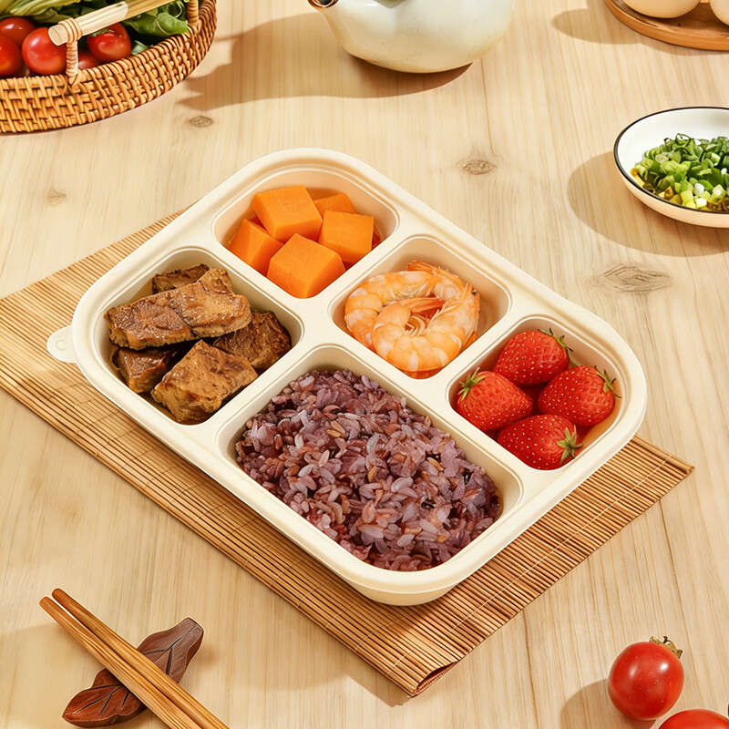 稷王谷一次性饭盒可降解五格02玉米淀粉外卖打包盒餐盒加厚带盖 五格02-50套