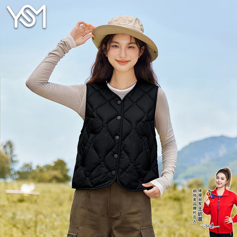 翊尚美羊毛马甲女2025冬季新款外套显瘦百搭抗寒时尚保暖短款坎肩上衣 暗夜黑 【100%羊毛填充】 L 【适合80-100斤】