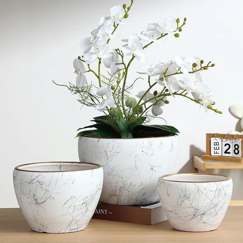 OYKTN陶瓷花盆托盘轻奢高级感纯白色蝴蝶兰花绿萝多肉大小盆栽家用桌面 白色（赠送托盘和漏网） 中号（加厚款#厂家直销-破损包赔）