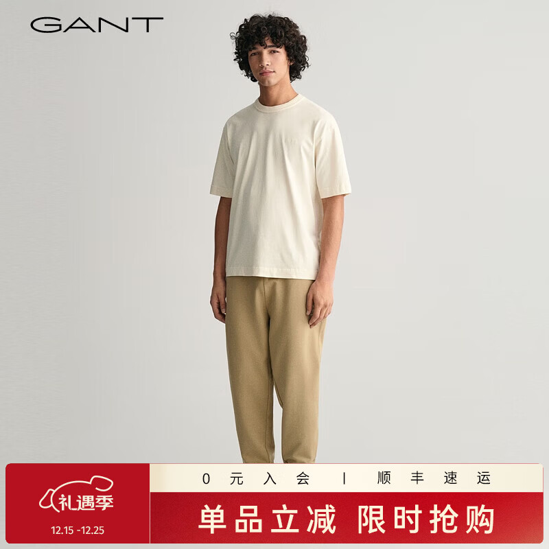 GANT/甘特春季新款男士纯棉宽松舒适流行抽绳微弹通勤休闲运动卫裤 253卡其色 L