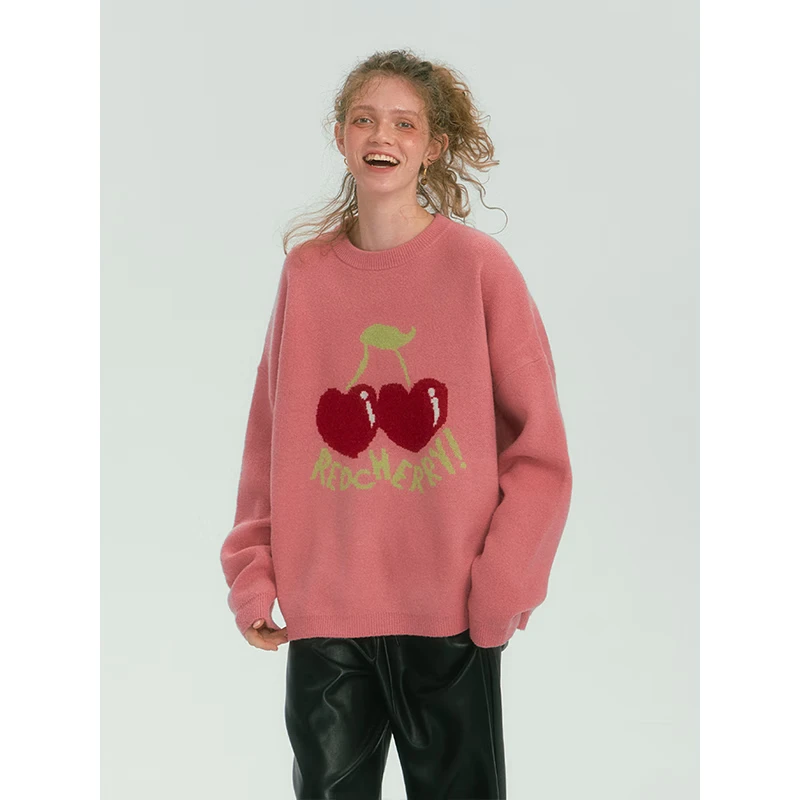 SOMESOWE趣味苹果云感毛衣女装秋冬季保暖好看 藏青色 S