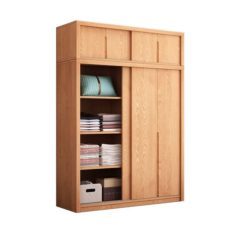 东璨全实木衣柜家用卧室松木推拉门收纳柜子儿童衣橱出租房用移门衣柜 长160深55高200cm【主柜】