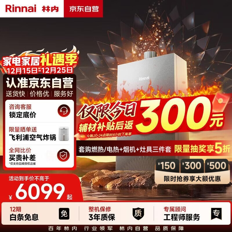 林内（Rinnai）【大师系列】16L燃气热水器 家用水伺服恒温 0.5℃精准调温 一级静音认证 16GD75(JSQ31-GD75)