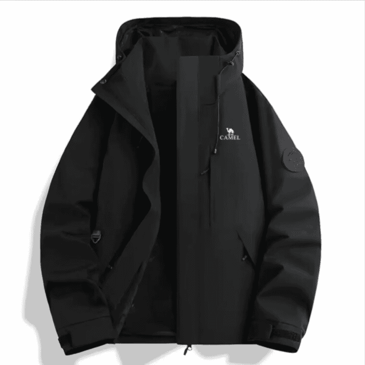 骆驼（CAMEL）户外冲锋衣男女款三合一冬季防风防水进藏三防登山服运动外套 黑色【春秋款】 骆6199 S 80-95斤