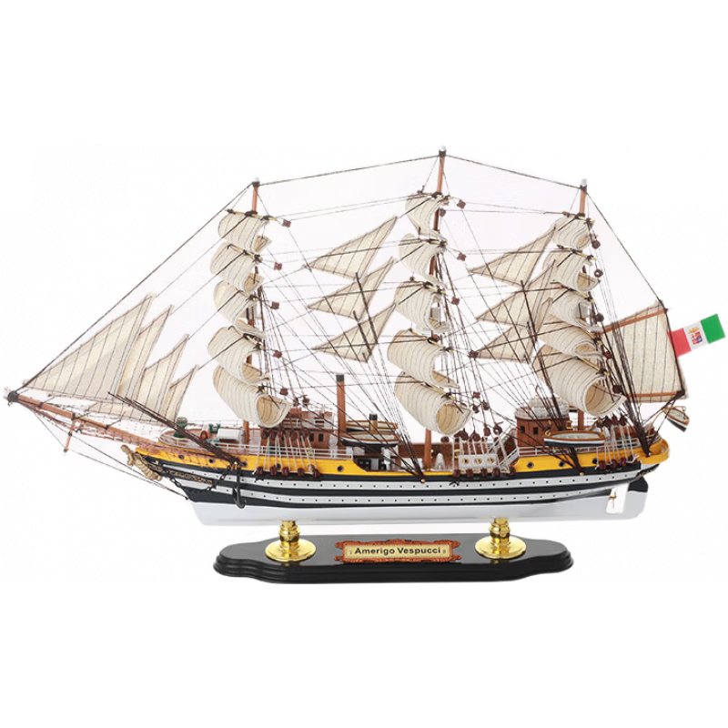 室内一帆风顺木质帆船模型摆件大型彷真实木船成品工艺船开 业乔迁礼 《韦斯普奇号》精品52cm