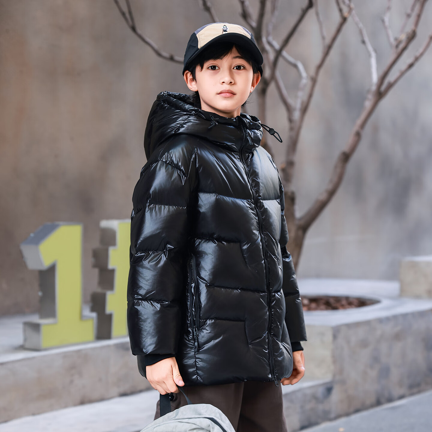ABC KAIA正品白鹅绒儿童羽绒服男童女童加厚中大童2025新款连帽保暖外套潮 黑色(男女通穿) 160 建议90-105斤