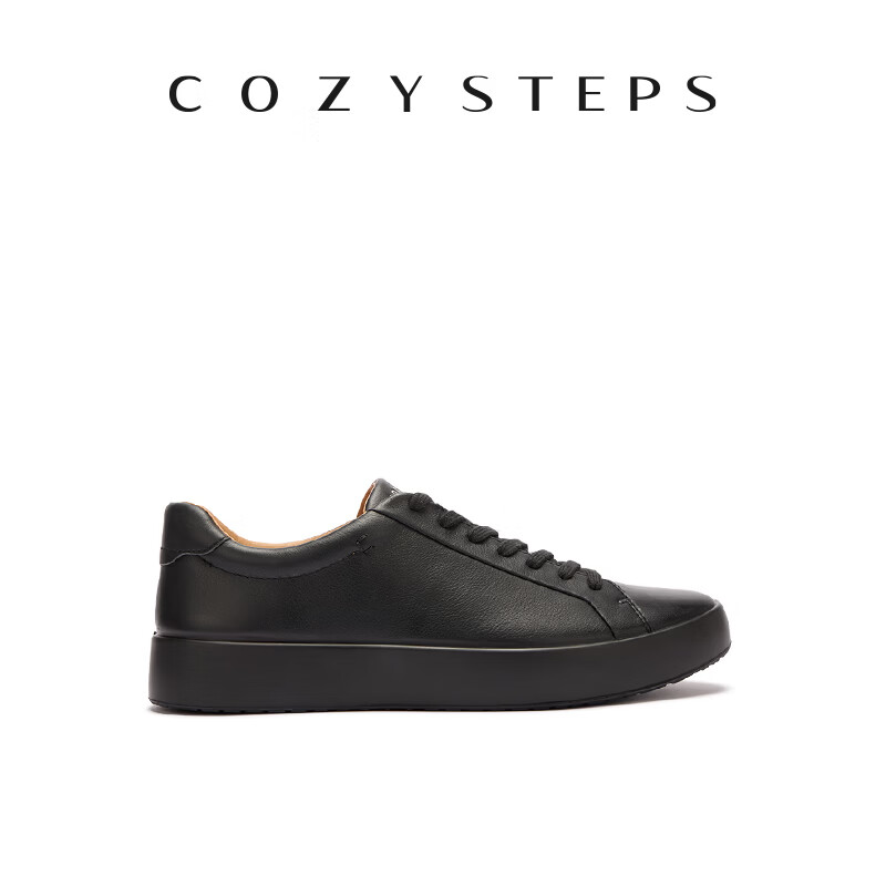 COZY STEPS可至男士26春夏新款头层牛皮板鞋透气轻盈系带简约百搭休闲鞋 黑色 44