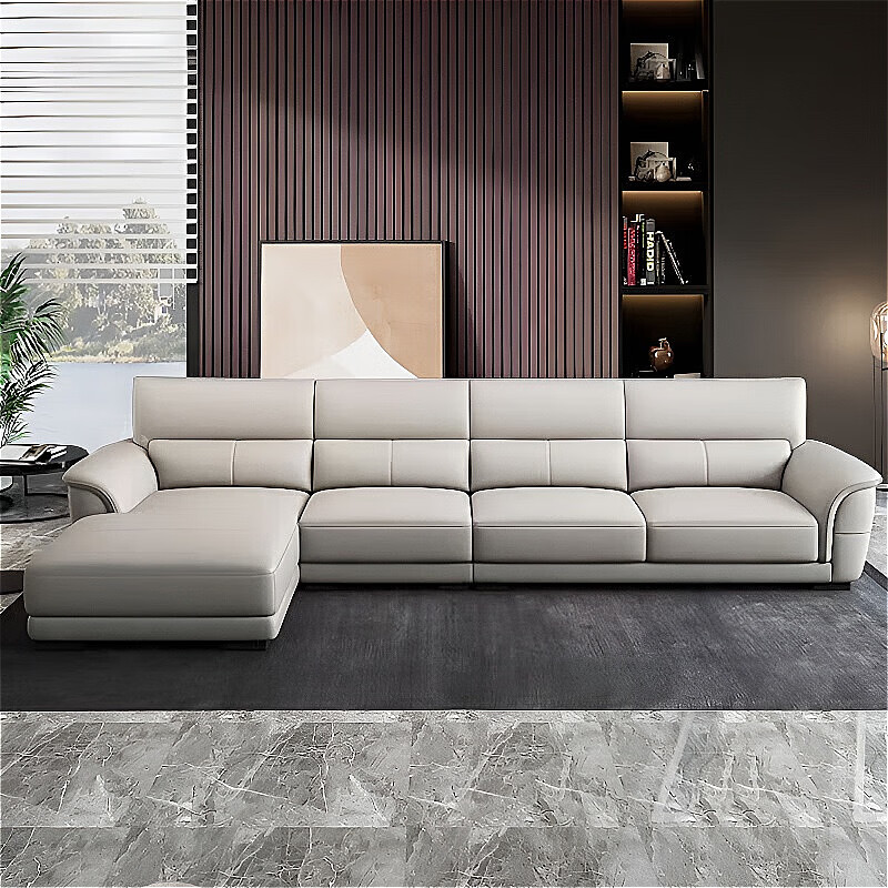 檀福匠2026新款沙发客厅现代简约头层牛皮大小户型带贵妃直排组合沙发 接触面牛皮 乳胶款 大四人位+脚踏 3.2m