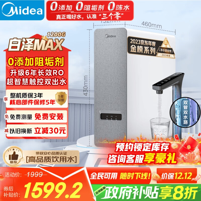 ģMideaMax 1200G0蹸ˮҲ 6RO͸ʽֱ˾ˮ ˫ˮ 1599.2Ԫ