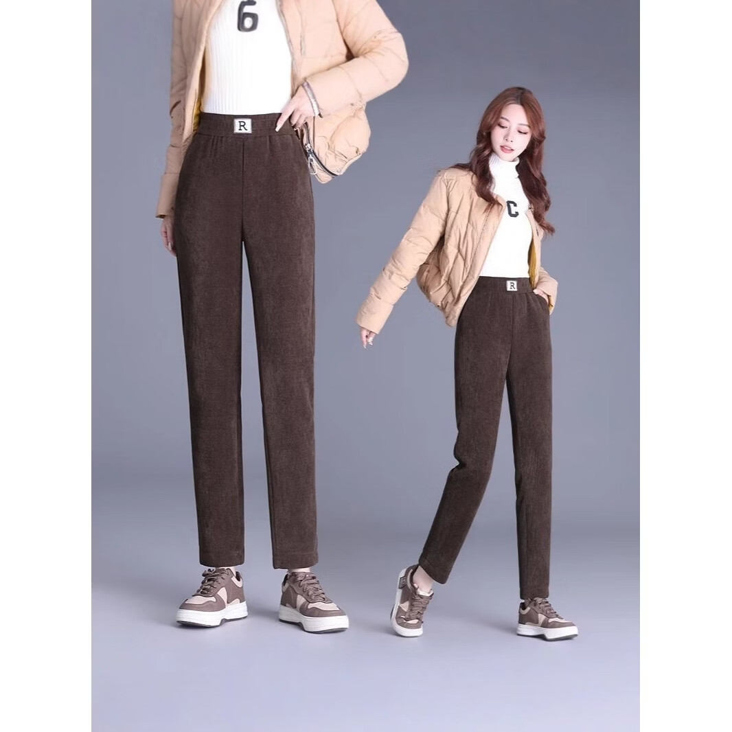 WAMLBN秋冬新加厚妈妈裤高腰弹力休闲裤宽松显瘦直筒裤女长裤加绒 黑色【加绒加厚】 3XL 【115-130斤】