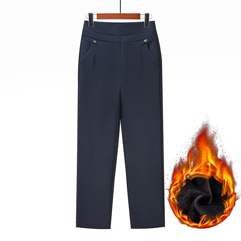 情罗兰（QINGLUOLAN）妈妈裤子秋冬款50到60岁冬季加绒加厚中老年女裤高腰直筒裤长裤女 藏青色 加绒 XL 建议100斤内