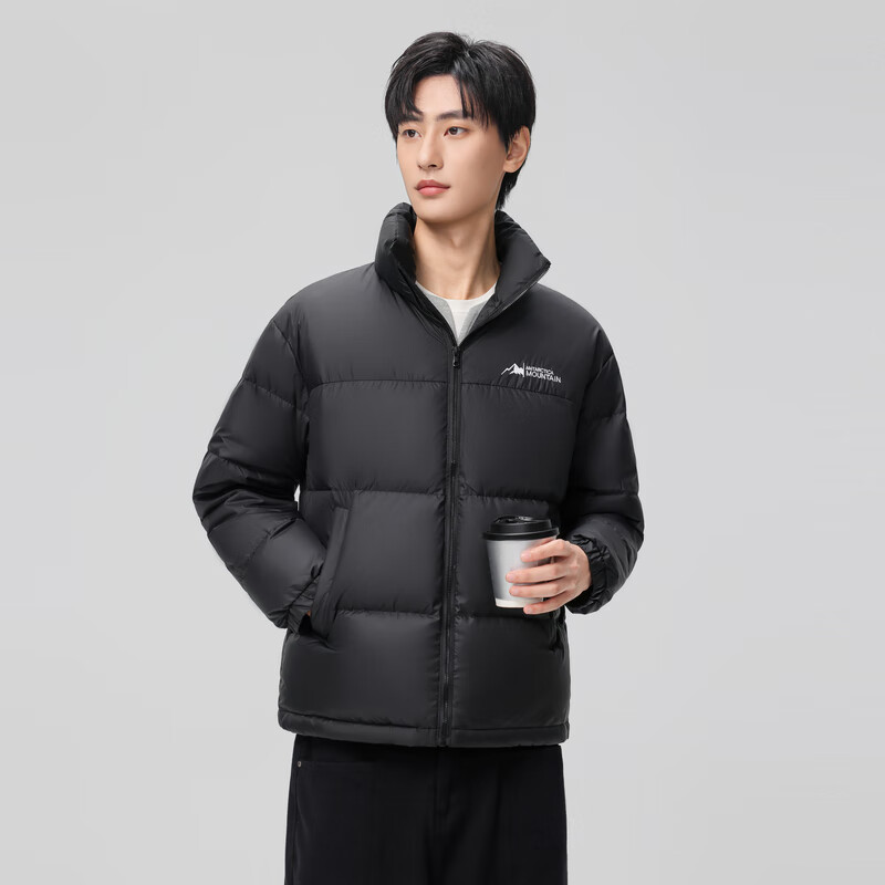 雪中飞新款百搭时尚休闲斜插式口袋男女同款短款立领羽绒服情侣款 黑色|8056 L 175/92A