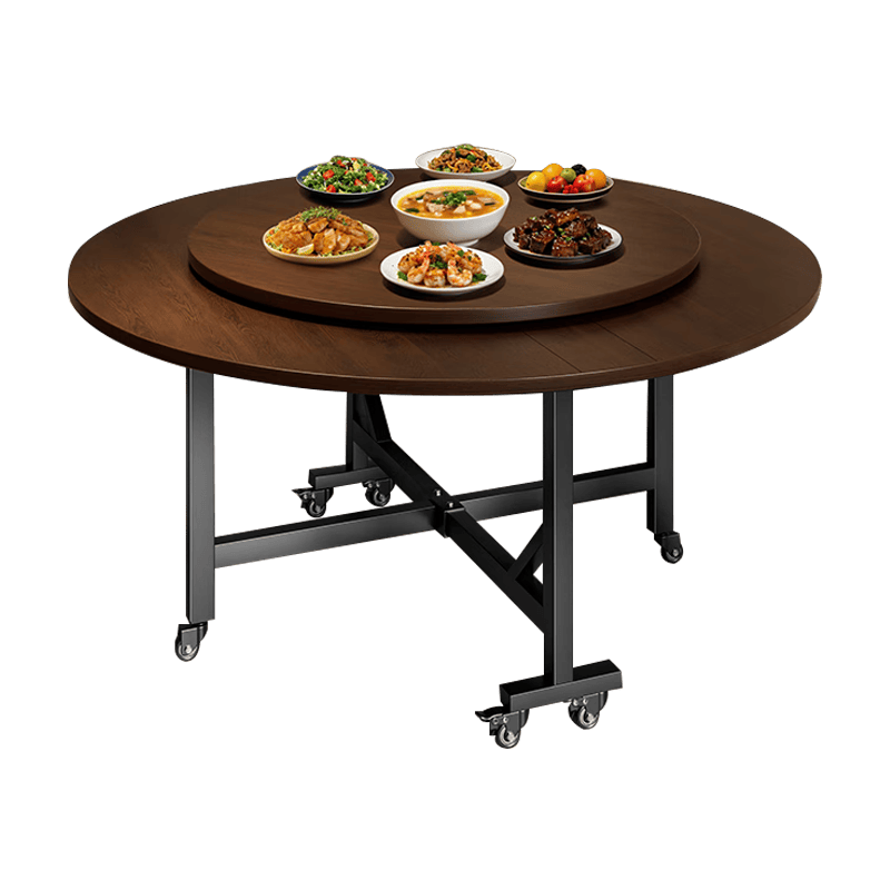 L&S折叠餐桌小户型简易圆形吃饭桌子家用多功能大圆桌CJ163胡桃1.2米