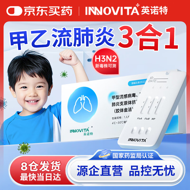 英诺特甲流乙流支原体试剂盒三合一肺炎流感呼吸道感冒H3N2抗原自测试纸