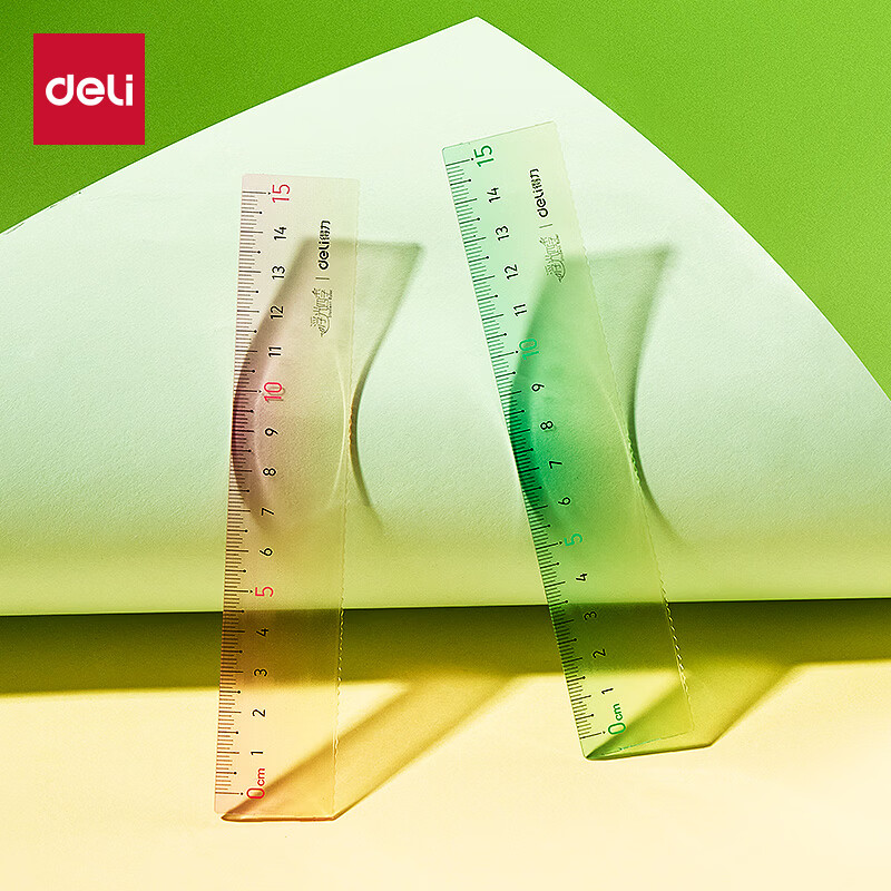 得力（deli）文具学生套尺尺子四件套三角尺直尺格尺量角器套装透明亚克力多规格学生用几何工具考试推荐 【浮光四季】2把渐变直尺15cm-两色随机发