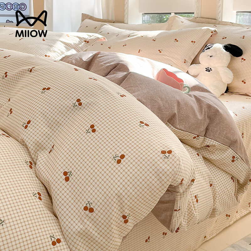 猫人（MiiOW）卡通小狗床上四件套纯棉全棉2025新款床单被罩三件套四季通用床品 樱姿【100%精梳全棉 适合裸睡】 床单款 1.5-1.8床四件套适用200x230cm