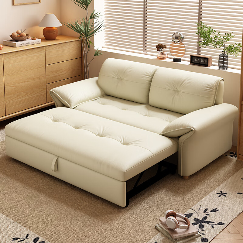 哈森诗丹真皮折叠沙发床一体两用二合一新款客厅可伸缩多功能坐卧一体沙发 外宽:1.25m(三档调节靠背) 45D无粉海绵款(加厚1.5MM猫抓皮)