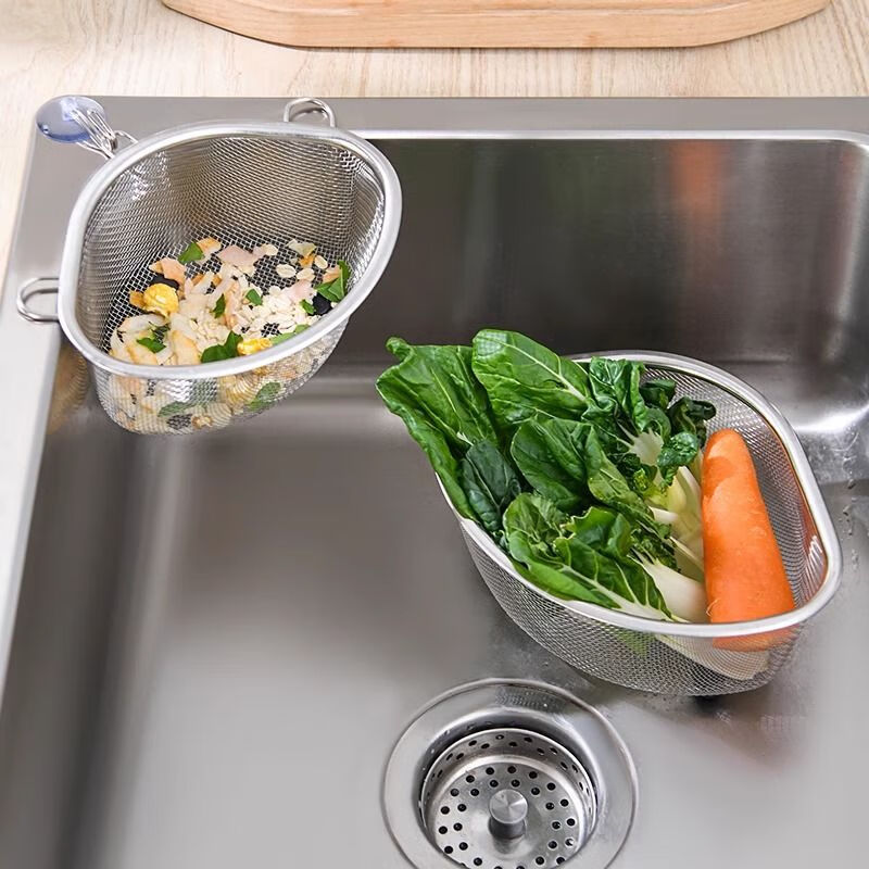 简漾不锈钢水槽垃圾沥水篮三角过滤网厨房洗菜盆架水池剩菜剩饭漏水筐 【大+小】三角沥水篮浅款挂耳2个装