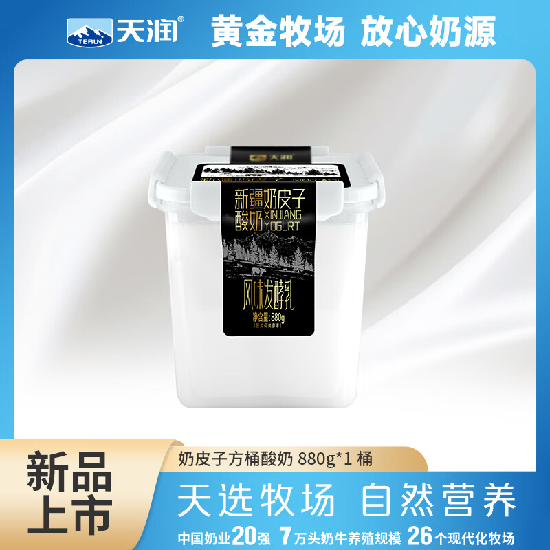 天润新疆奶皮子低温酸奶 880g*1桶装 生牛乳发酵 桶装酸奶风味发酵乳