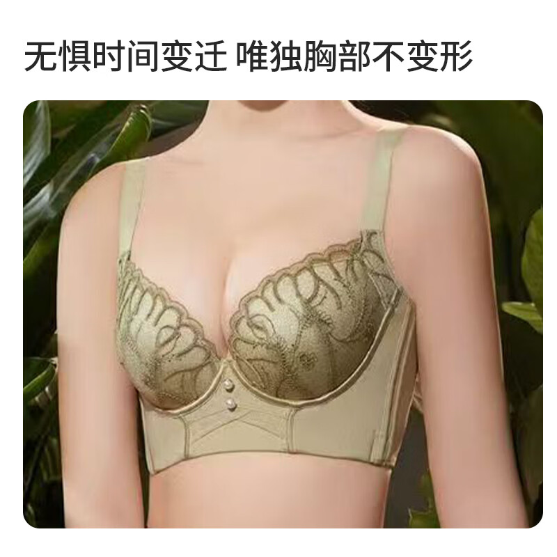 沪黛红色刺绣蕾丝文胸聚拢显大五排扣不空杯不跑杯防下垂调整型 仙踪绿 90C