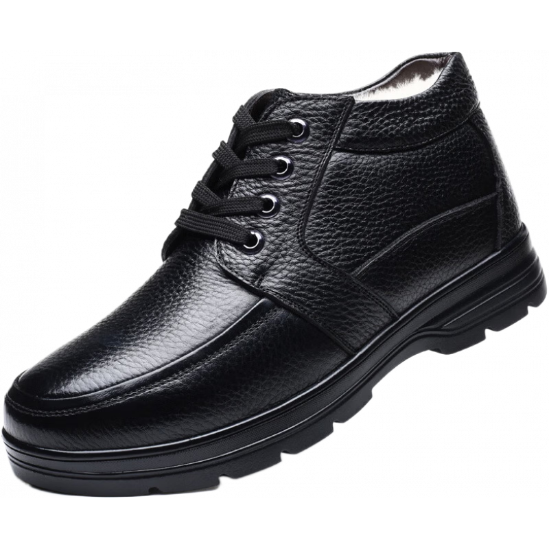 大東（dusto）冬季棉鞋男真皮羊毛休閑高幫鞋中老年加絨厚底爸爸小碼棉皮鞋大碼 黑色系帶 35