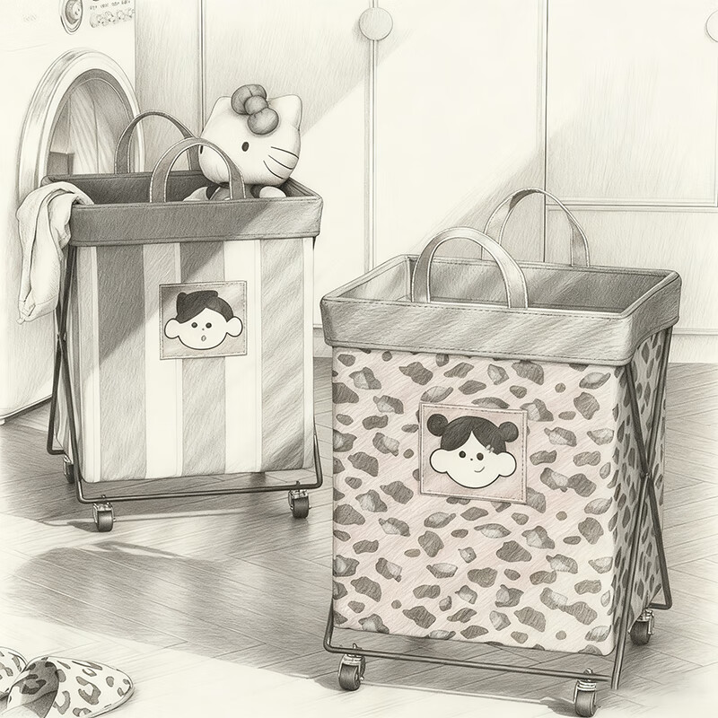 尔思家脏衣收纳篓家用高颜值卫生间放衣服神器可折叠布艺大容量洗衣篮 林间秘境-带轮