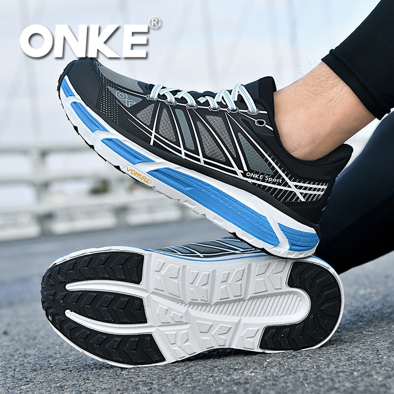 ONKE跑步鞋女冬季新款轻便透气防滑减震男女鞋厚底增高耐磨运动跑步鞋 普鲁士蓝 39