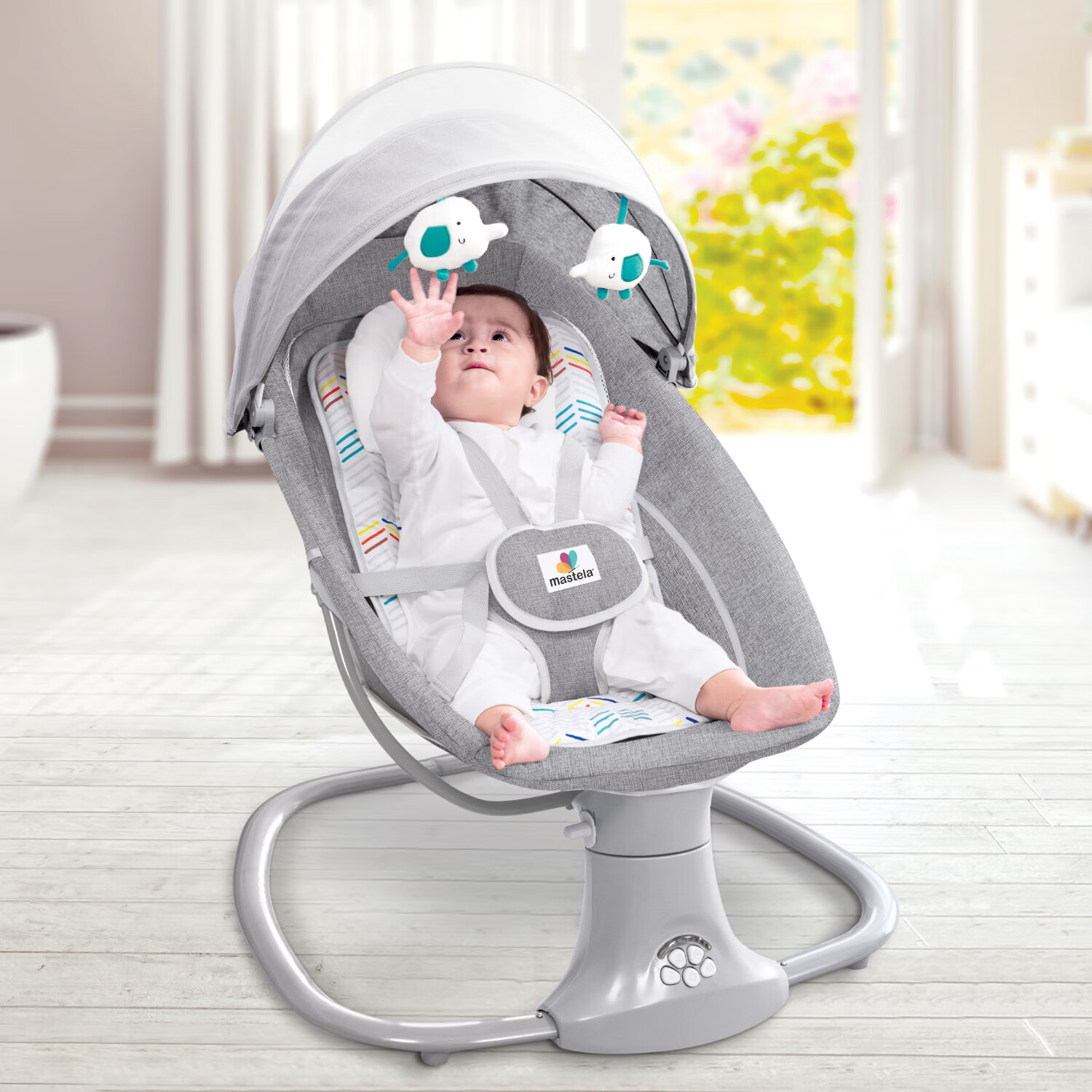 MASTELA哄娃神器新生儿婴儿电动摇摇椅婴幼儿安抚摇篮椅宝宝摇椅可躺可坐 三合一摇椅 摩卡灰（无餐盘）