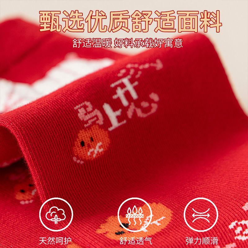 小棉工本命年红袜子女马年卡通大红色喜庆袜中筒袜新婚一对袜子新年礼物 每双1块多】五色各二【共10双】 均码 小棉工 10A抑菌/高弹透气/抗起球