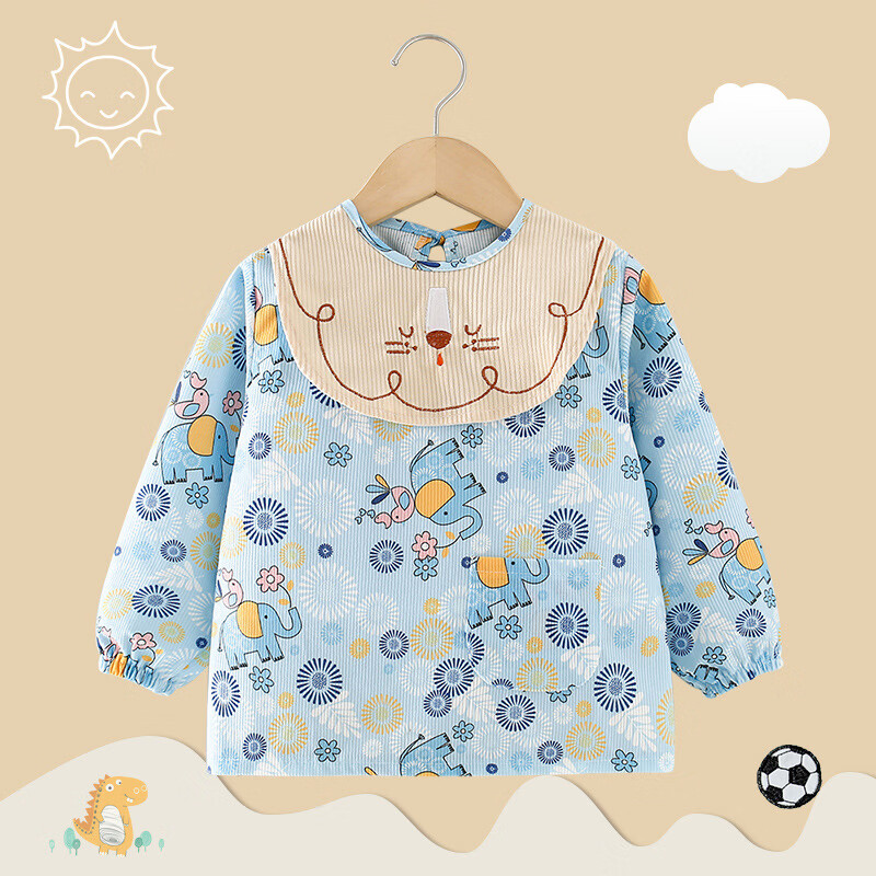 【直发】宝宝罩衣吃饭围兜防水防脏2024新款秋冬季儿童围裙反穿衣 满印立体兔 90码【建议0-2岁】