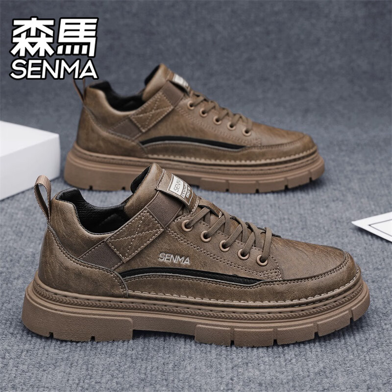 森馬男鞋2026新款夏季英伦风复古运动休闲工装板鞋男士皮鞋低帮马丁靴 卡其【主图款】 39 标准码数/现货秒发