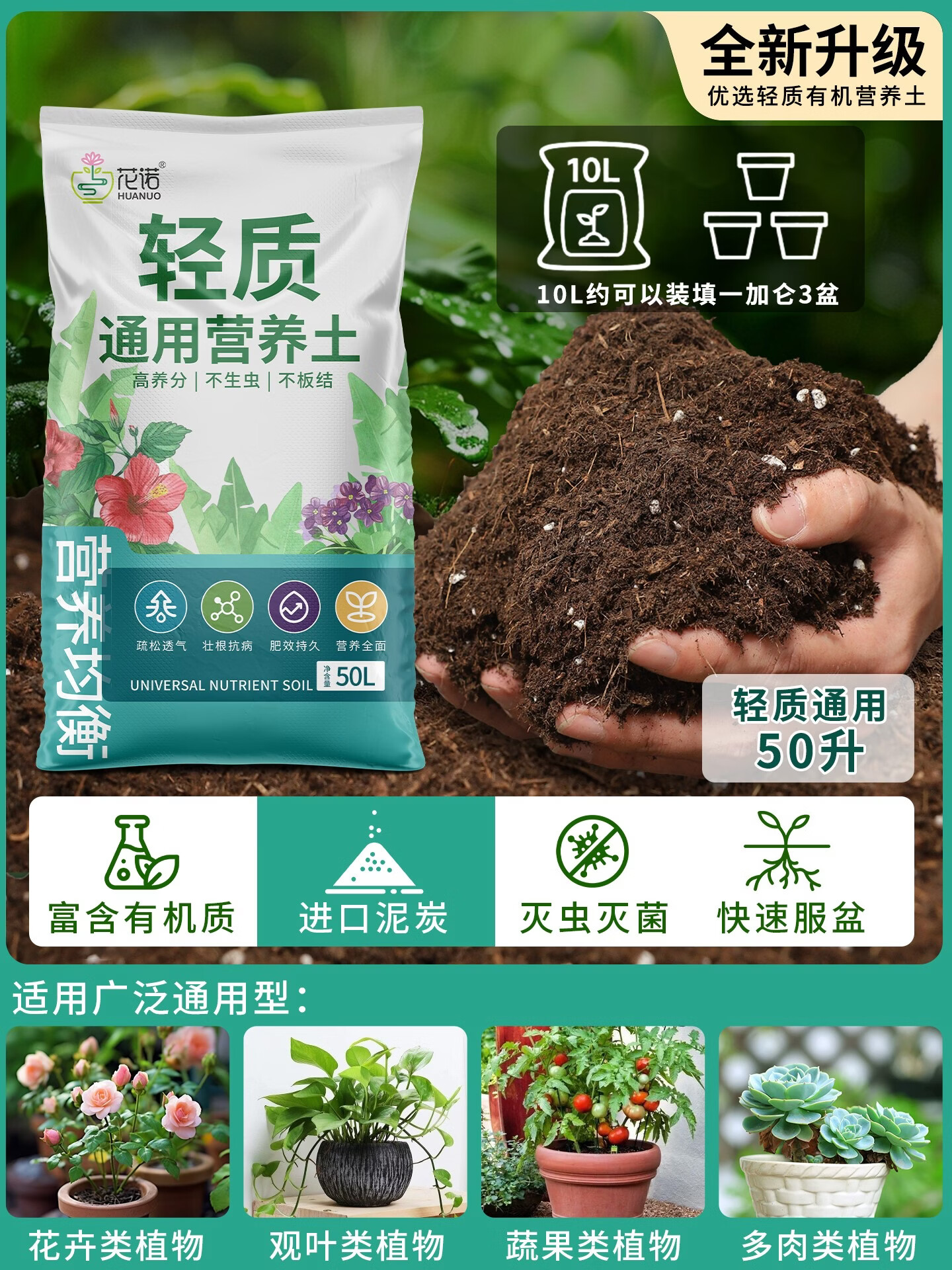 花諾通用型營養(yǎng)土養(yǎng)花種菜通家用陽臺(tái)盆栽植物專用土泥炭有機(jī)種SN2675 [特價(jià)虧賣200件]輕質(zhì)有機(jī)營養(yǎng)土5