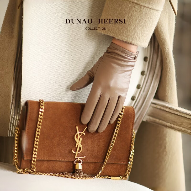 PICTURE山羊皮真皮手套女单皮薄款短款加绒保暖骑车驾驶开车冬季触屏修手 墨绿色【加绒暖里触屏】礼盒装 L