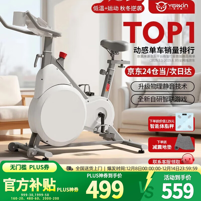 英尔健家用动感单车智能磁控静音运动减肥健身器材室内脚踏车健身单车 [标准款]物理阻力+竞赛游戏