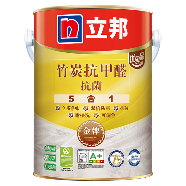 立邦【同城购】金牌竹炭抗甲醛抗菌5合1内墙乳胶漆 5L【单桶装】