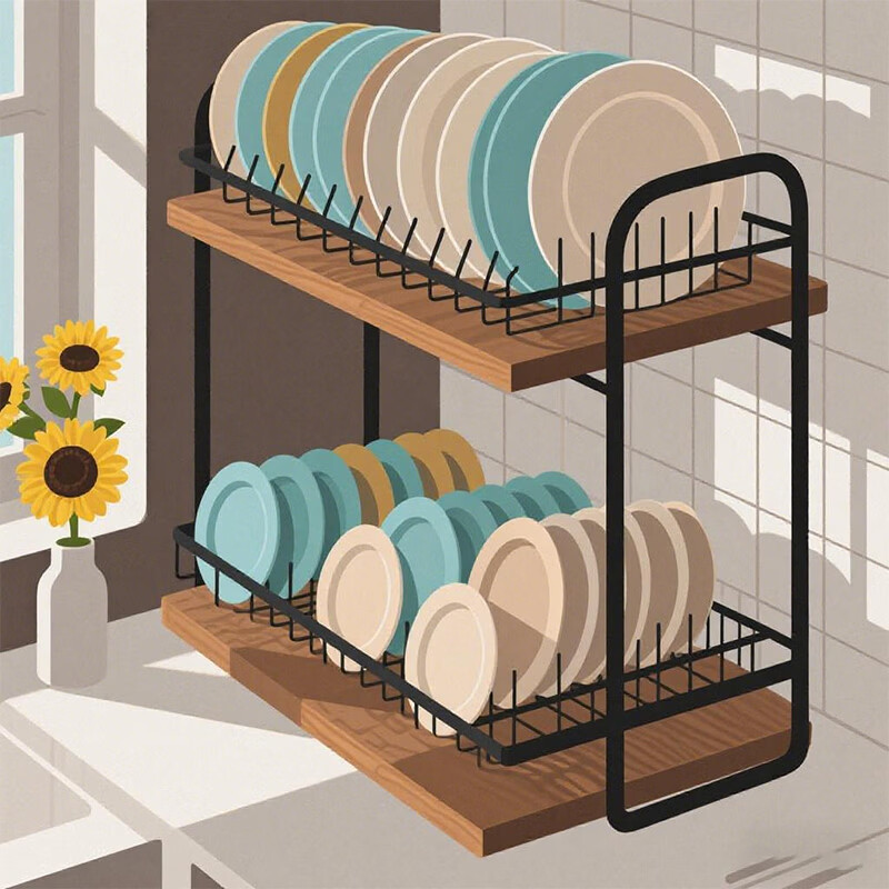 尔思家碗碟收纳架沥水碗架多功能置物架台面放置式不锈钢餐具柜家庭用 黑色大号