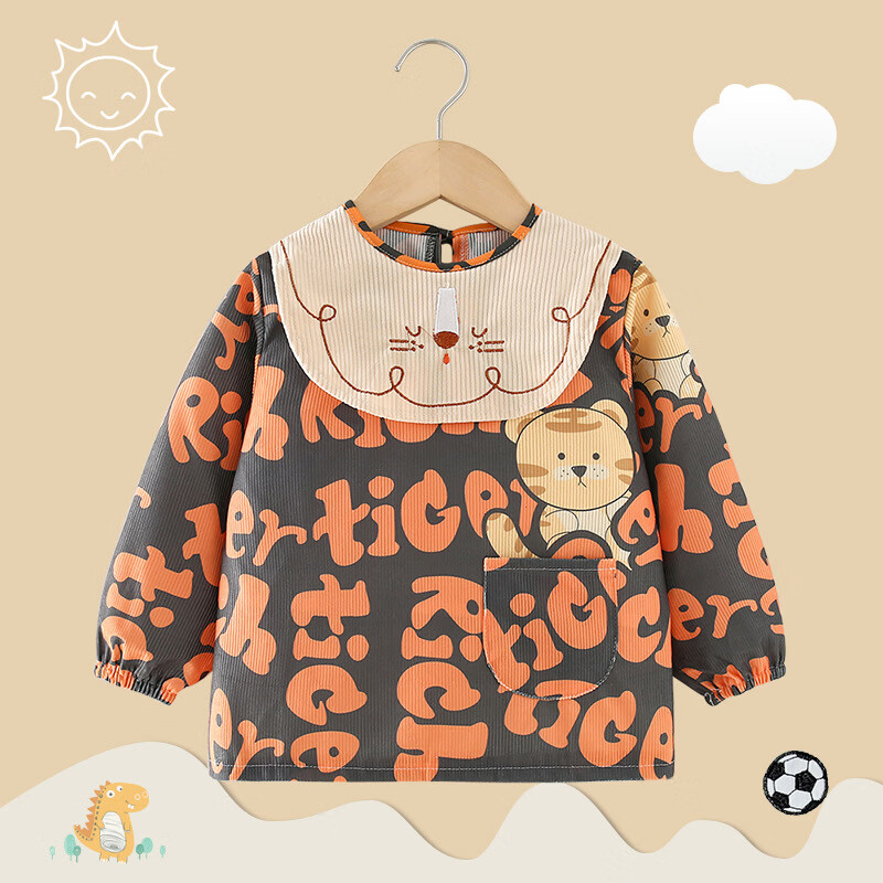 【直发】宝宝罩衣吃饭围兜防水防脏2024新款秋冬季儿童围裙反穿衣 满印立体兔 90码【建议0-2岁】