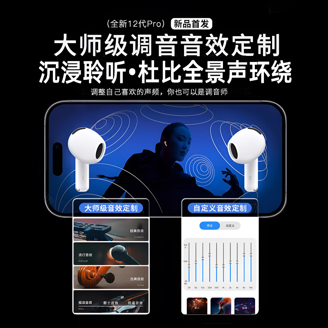 闻卡【2025新款12代Pro无线蓝牙耳机】智能降噪黑科技带触碰彩屏多功能照相壁纸消息接电话控制 闻卡官方品牌直售12代【巅峰版】 星光锖