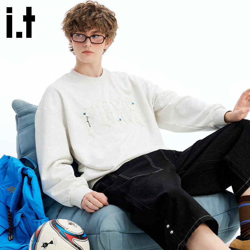 fingercroxxit男士潮牌卫衣春季新款日系休闲上衣长袖宽松套头衫 白花灰 L