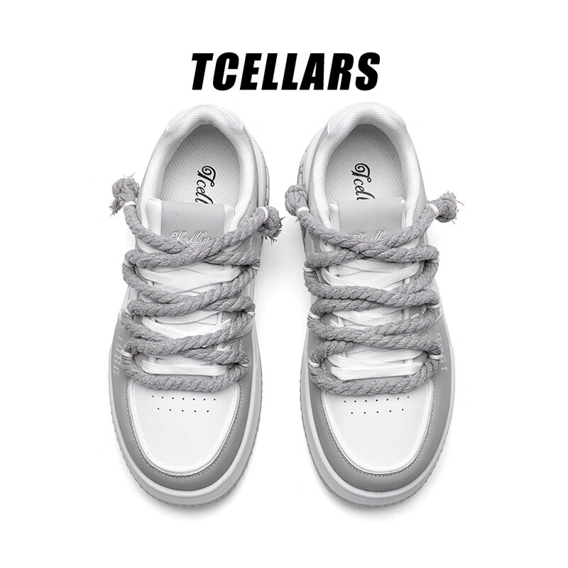 Tcellars男鞋春季新款潮流涂鸦厚底增高板鞋低帮舒适情侣款休闲鞋子男 白灰色 41