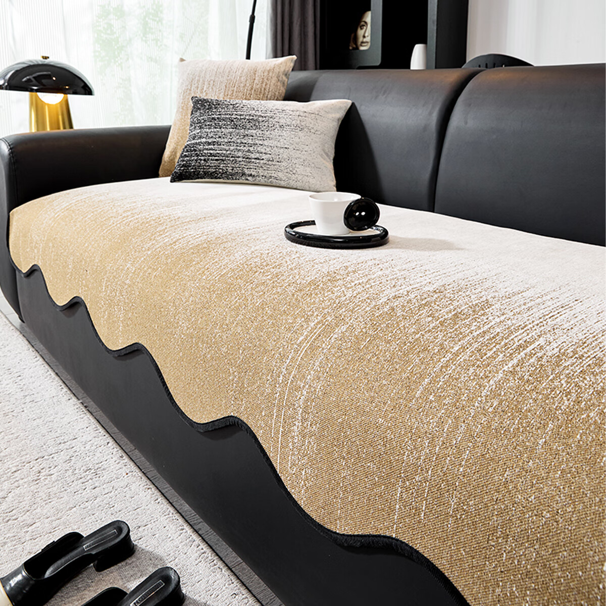 无印良品沙发垫四季通用防滑沙发坐垫真皮沙发专用垫雪尼尔劳伦斯沙发座垫 异形流砂-咖色【柔软舒适 防滑耐磨 四季通用】  70*210cm （三人位）