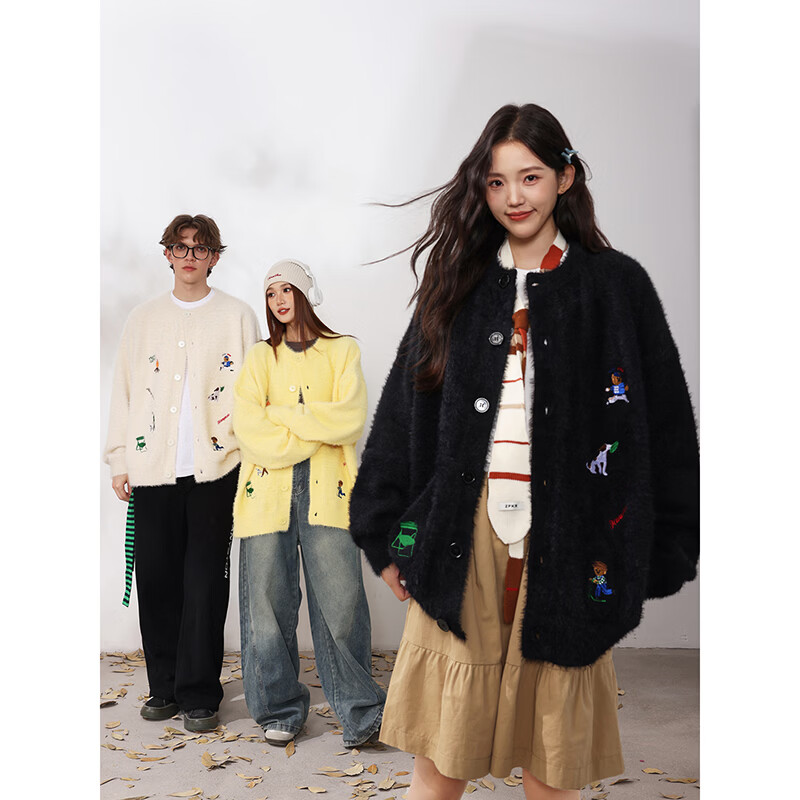 MANYSTON美式重磅毛衣外套男款秋冬季潮牌休闲情侣针织开衫青少年上衣 黄色 S