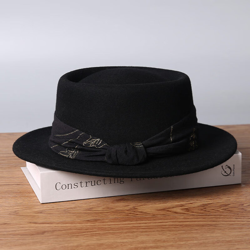 藍(lán)詩夢戴（lanshimengdai）2025復(fù)古頭巾黑色毛呢帽子男女爵士禮帽女英倫春秋冬季遮陽批發(fā) 黑色 可調(diào)節(jié)（56-58cm