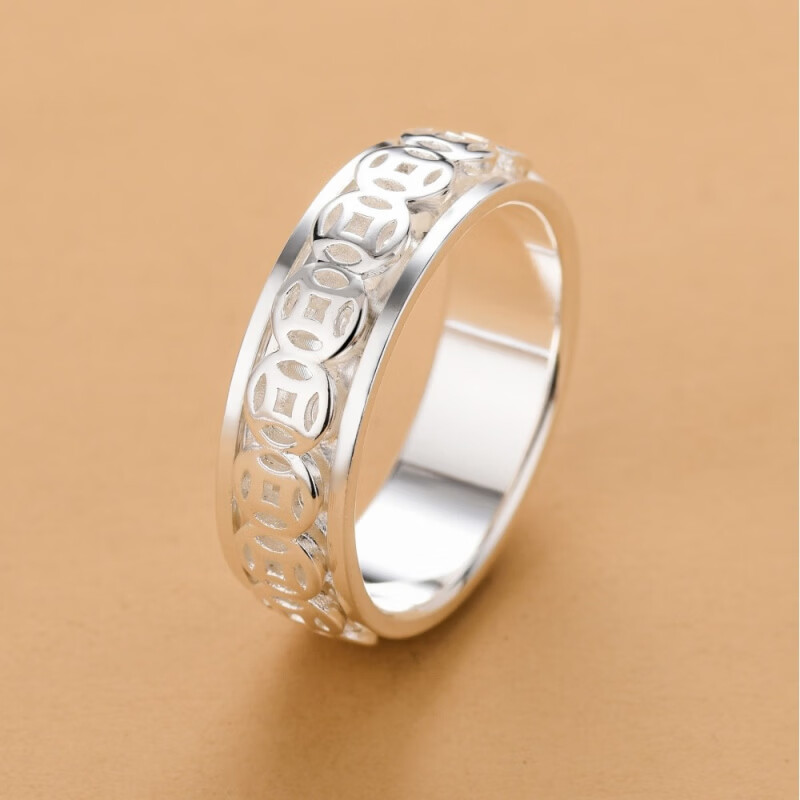 KZDS999纯银可转动古钱币戒指戒解压款闭口旋转转运个性创意食指指环 金钱币转动戒指 26号【手指周长约66MM】