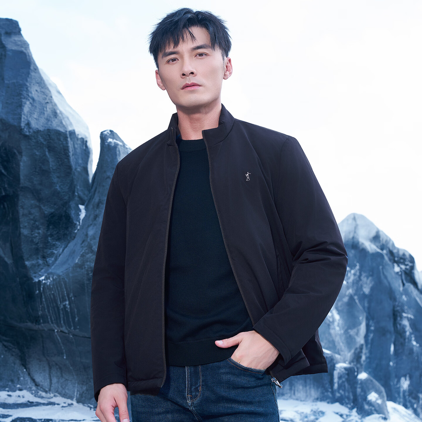 才子（TRIES）立领夹克男外套简约休闲商务春秋新款内里夹棉行政通勤经典上衣 深蓝色 XL (175/92A)