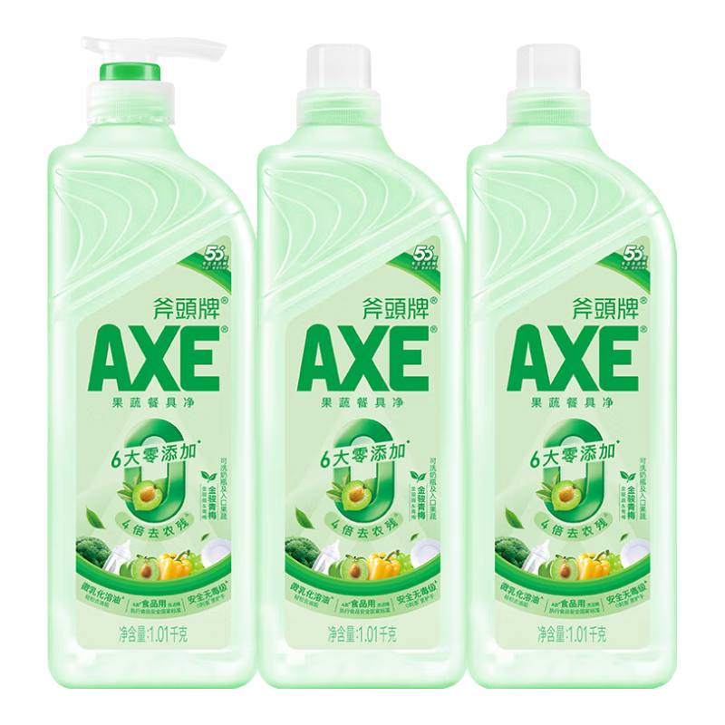 斧头洗洁精1.01kg*3瓶洗涤灵餐具果蔬清洗剂厨房洗碗液 果蔬餐具净（金骏青梅）