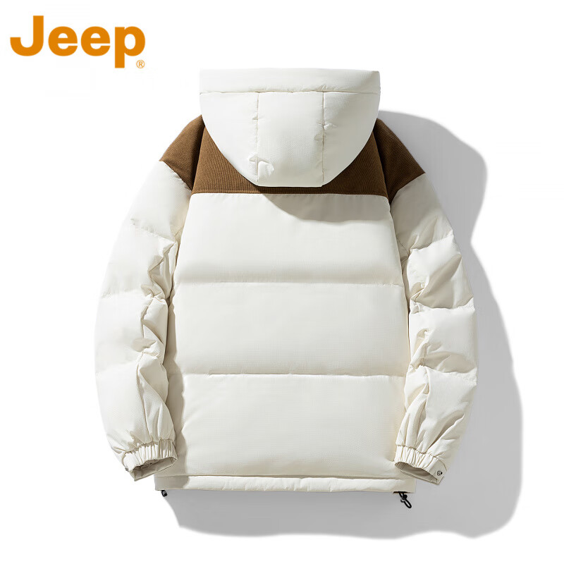 JEEP美式羽绒服男士冬季新款短款宽松拼接撞色连帽加厚保暖休闲外套男 黑色 【官方正品】 M