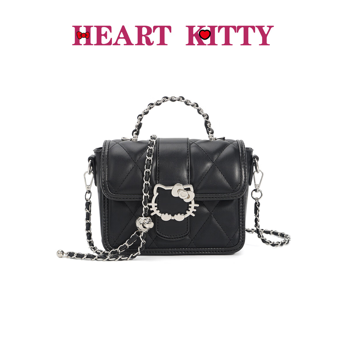 HEART KITTY高颜值小方包女士高级感斜挎包小香风手提单肩链条包包生日礼物包 6603黑色