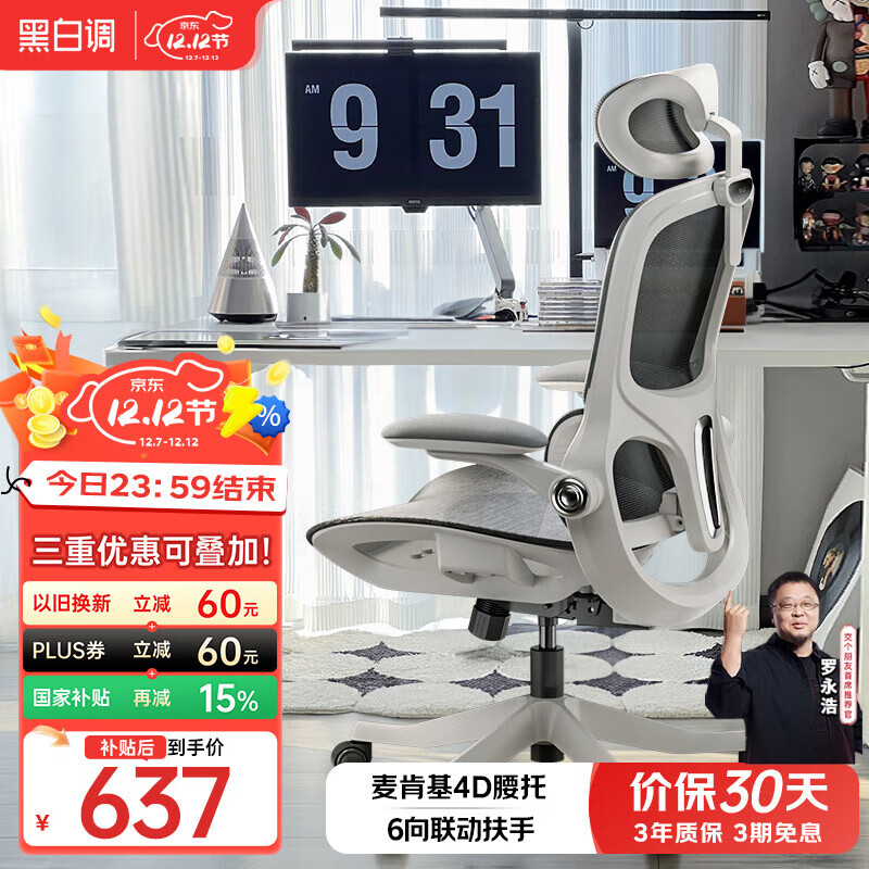黑白调P2 Pro人体工学椅电脑椅办公椅人工力学座椅学习电竞椅子国家补贴