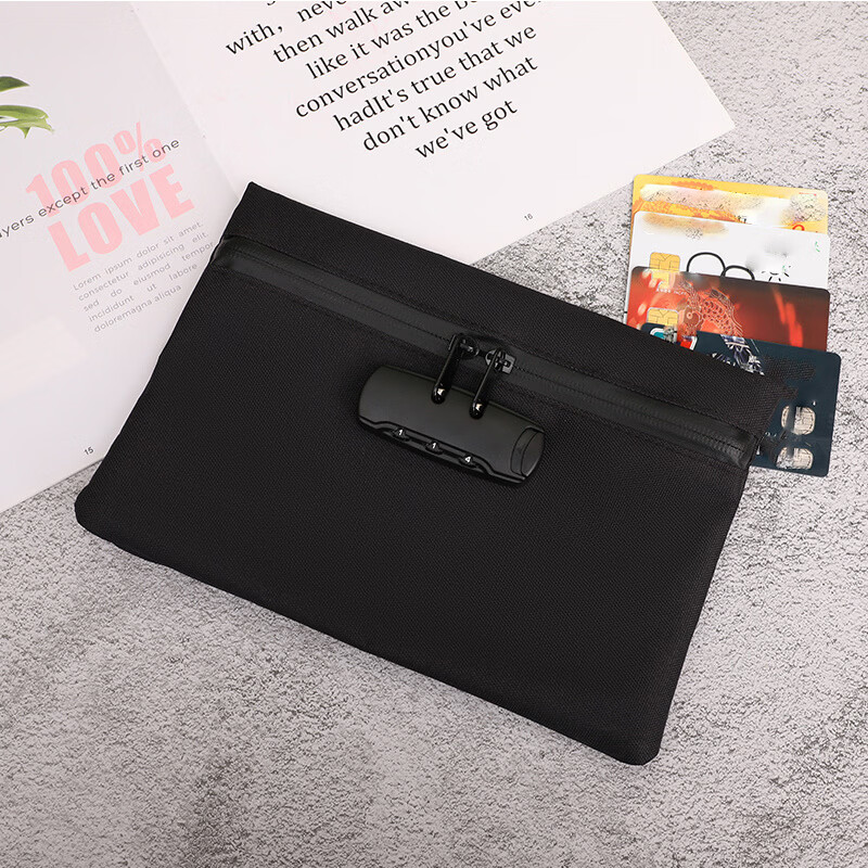 常为者现金包文件袋a4学生资料包户口本银行卡房产证密码锁收纳证件包大 小号单层黑色(24.5*16.5)